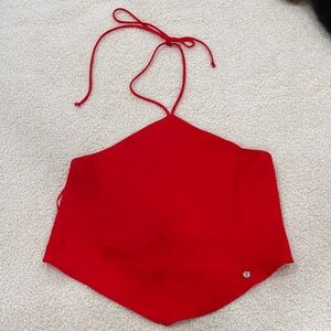 Fabletics Vibrant Red Top with Silver Accent
